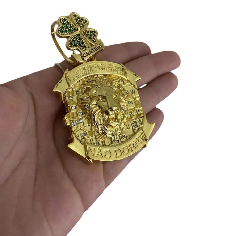 Pingente Leão Quem Me Guarda Gratidão  G  - Banhado A Ouro