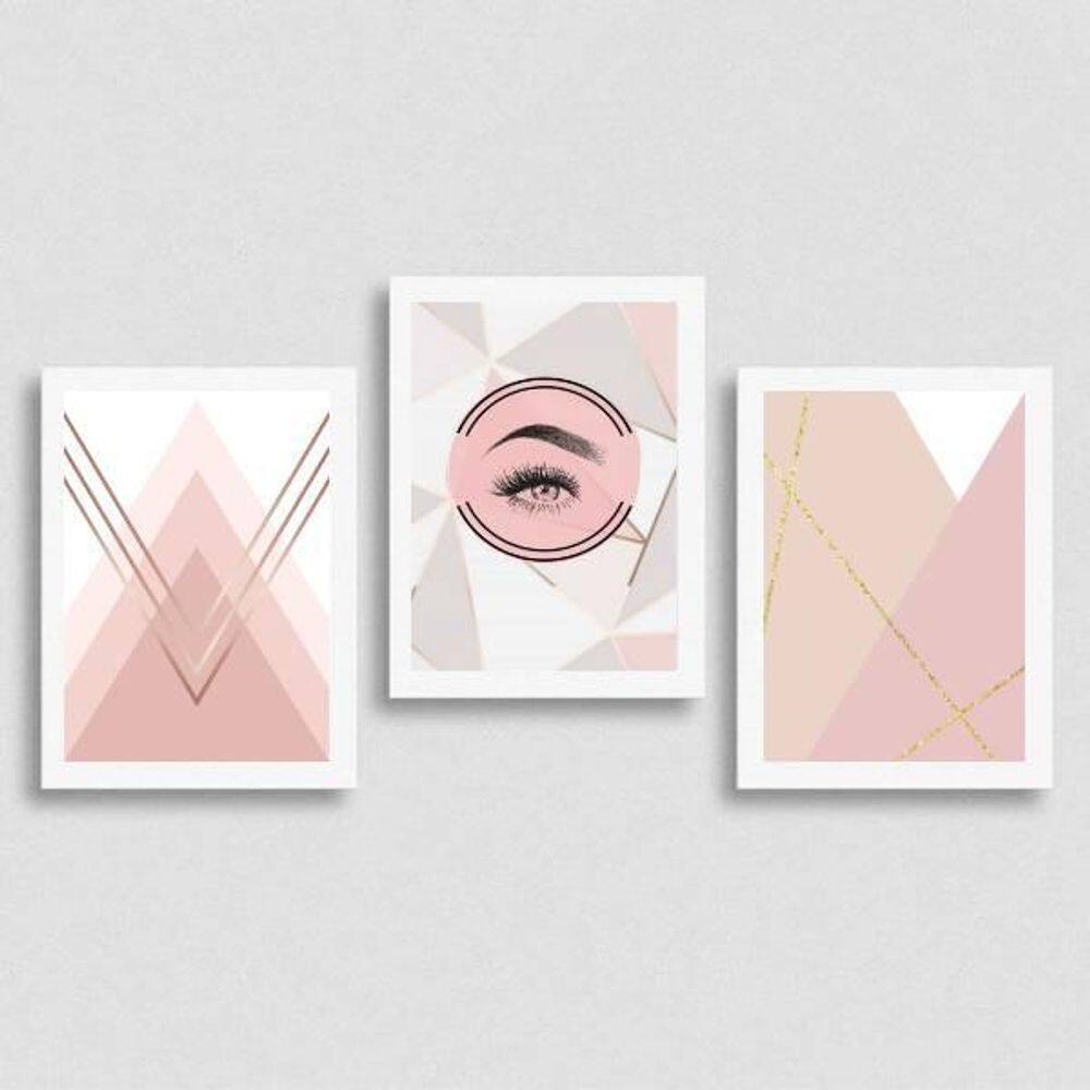 Kit 3 Quadros Extensão De Cílios 33X24Cm - Com Vidro