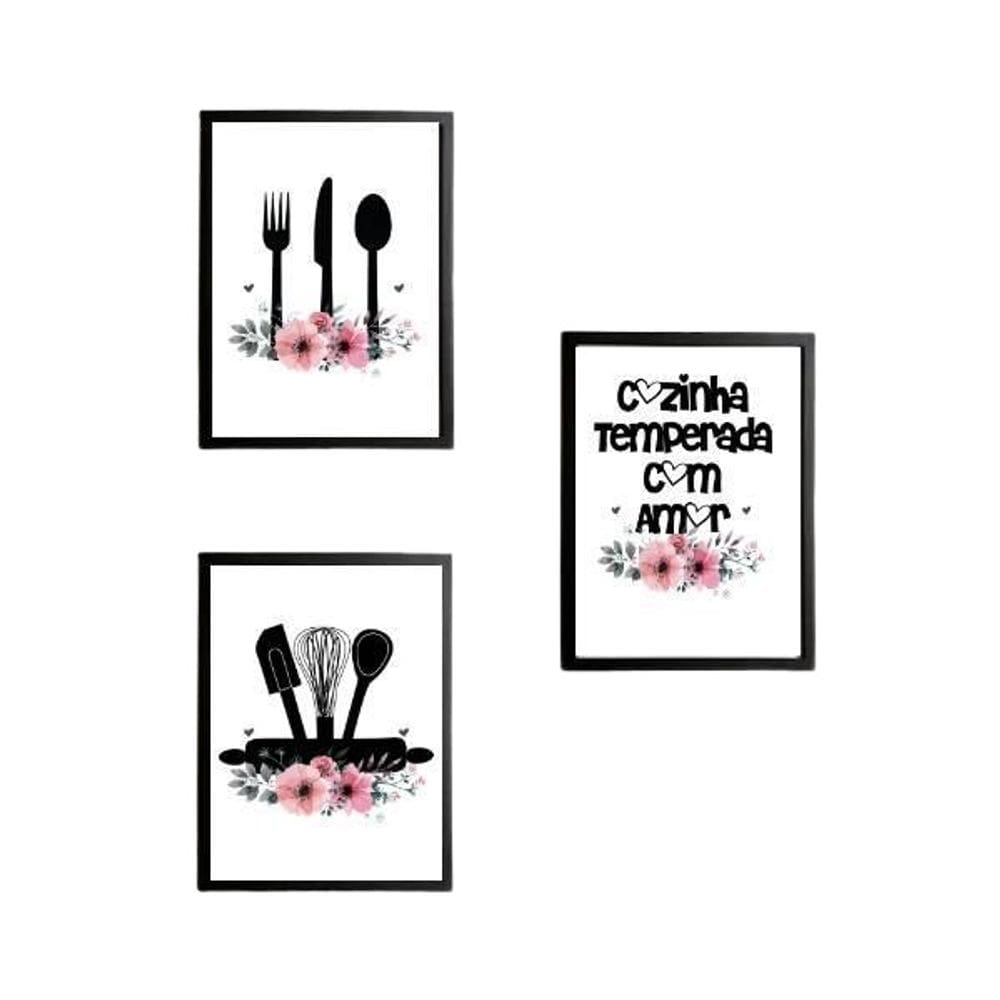 Quadro Decorativo Cozinha Temperada Com Amor 24X18Cm 3 Peças