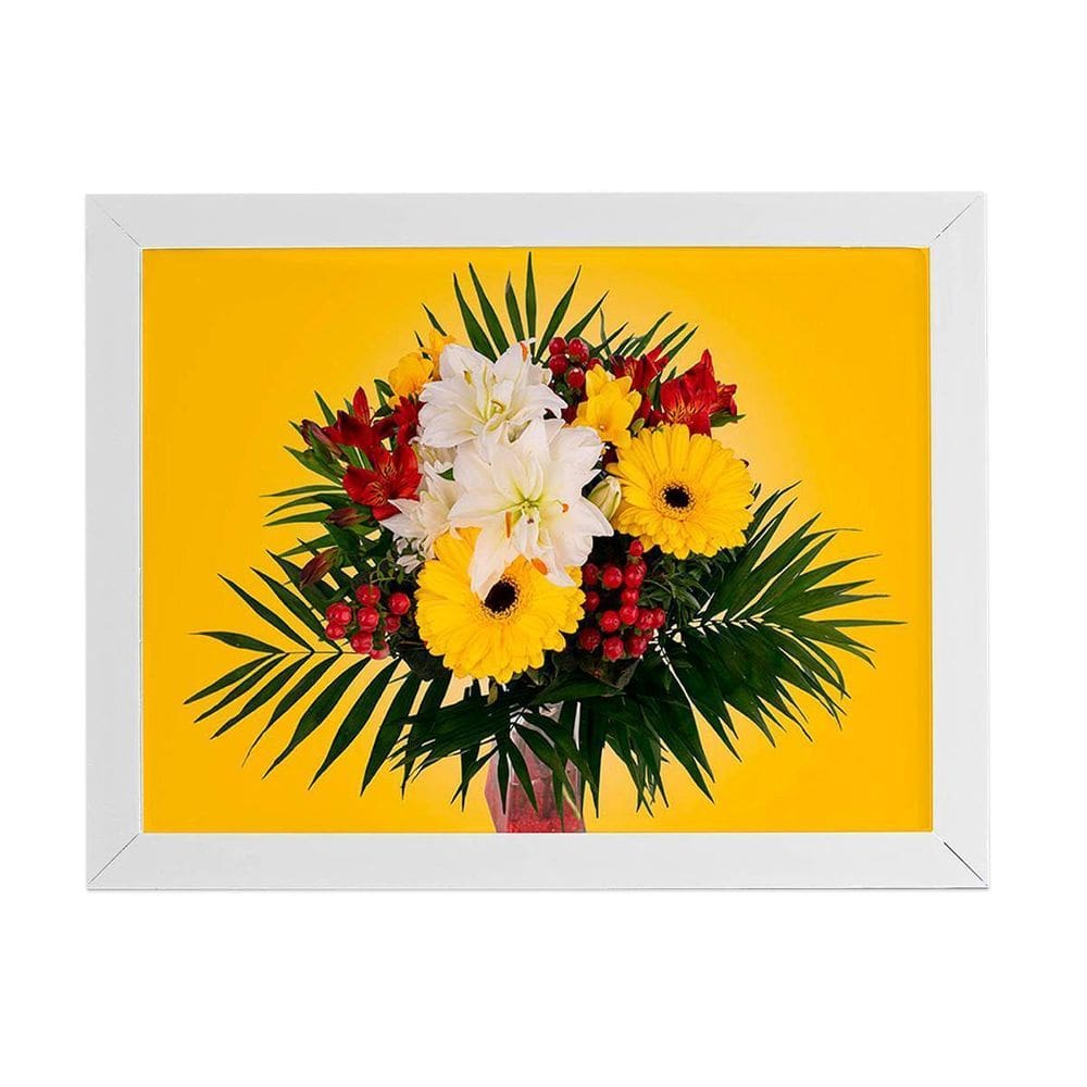 Quadro Mix De Flores Amarelo Foto Moldura Branca 60X40Cm