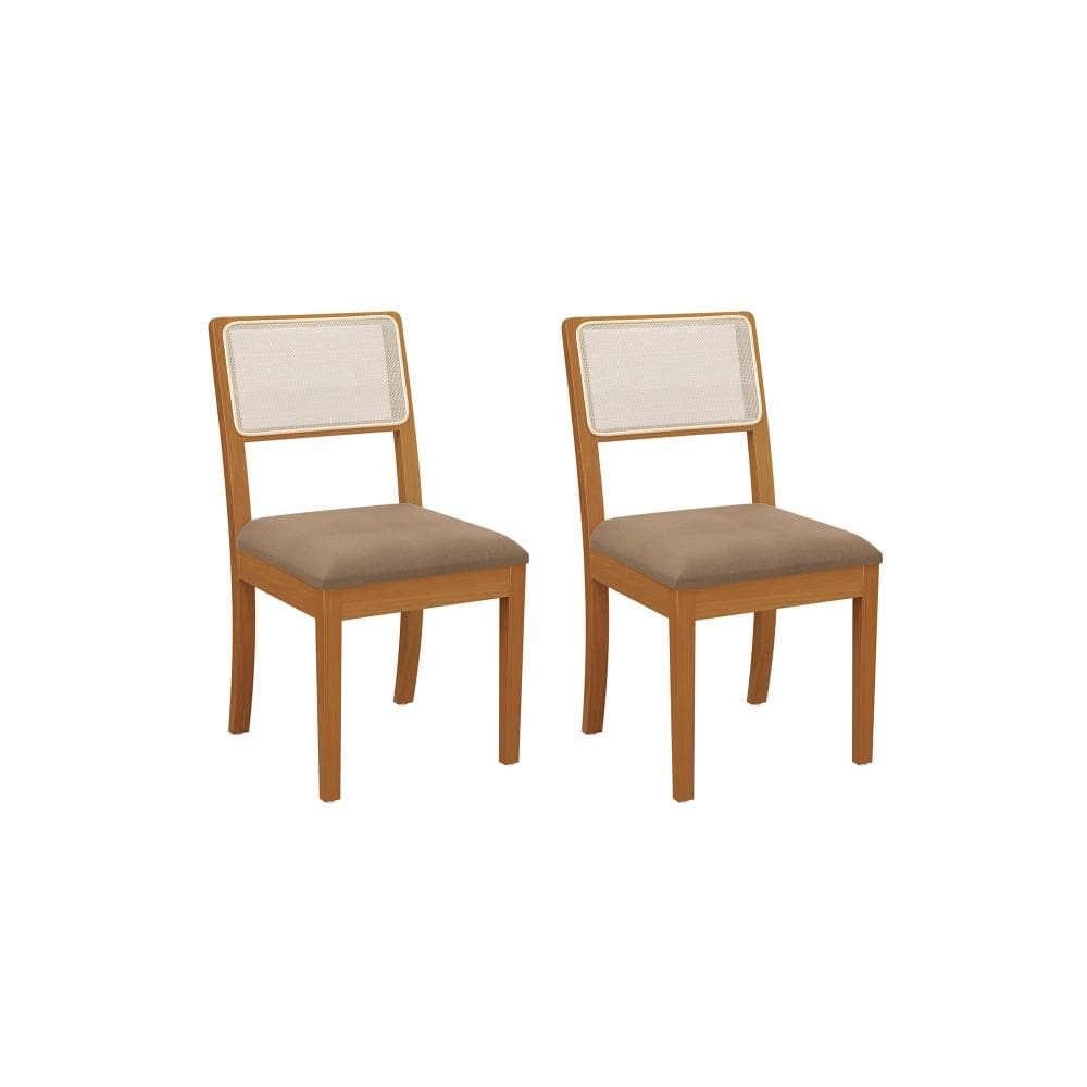 Par de Cadeiras em Madeira Maciça Kappesberg Lola Cappuccino (Tela Bege)