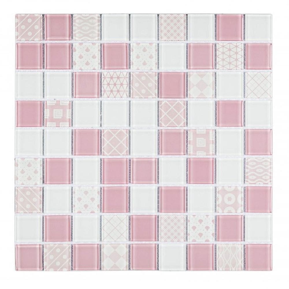 Kit 1m² Pastilha de Vidro Patchwork 29cm X 29cm Branco/Rosa
