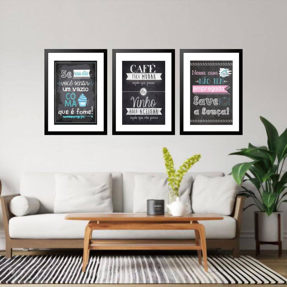 Kit 3 Quadros Grandes Cozinha Quadro Negro 60X48Cm