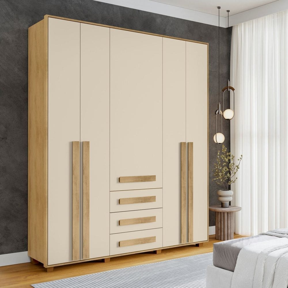Guarda-roupa Casal 5 Portas 3 Gavetas Las Vegas Cinamomo / Off White