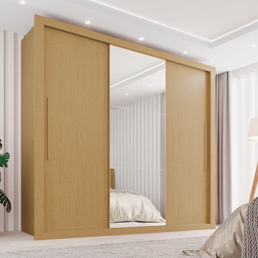 Guarda-roupa Casal 3 Portas com Espelho Central e 4 Gavetas Costa Rica Jequitiba