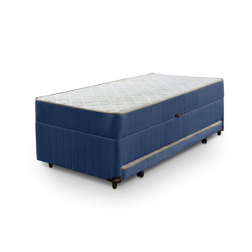 Cama Box Solteiro 3 em 1 New Magnifico Teen Colchões Sensor Branco / Azul