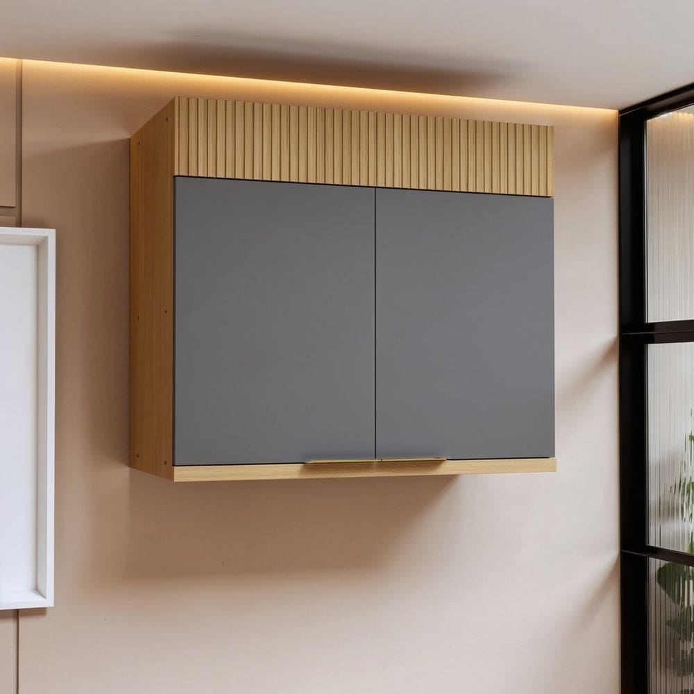 Armário Aéreo 2 Porta 80cm 100% Mdf Realeza Premium Carvalho/Titânio