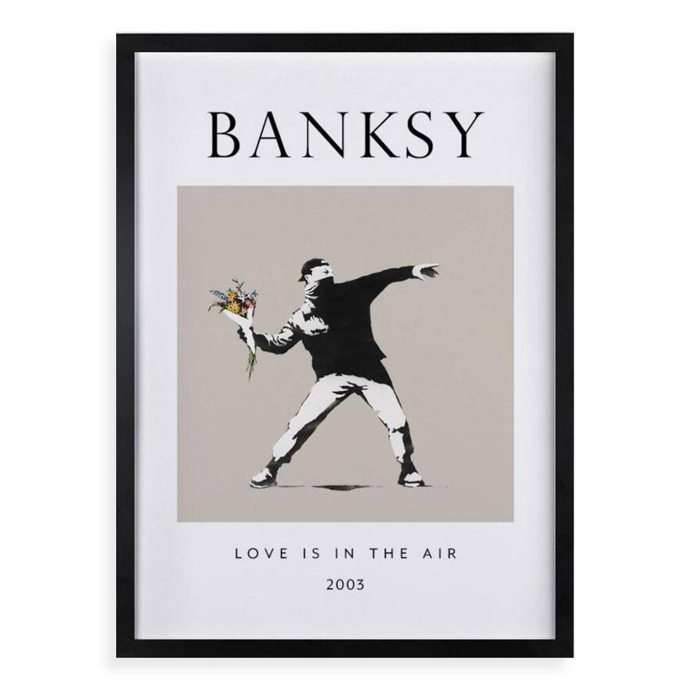 Quadro Banksy Love Is In The Air 24X18Cm - Com Vidro