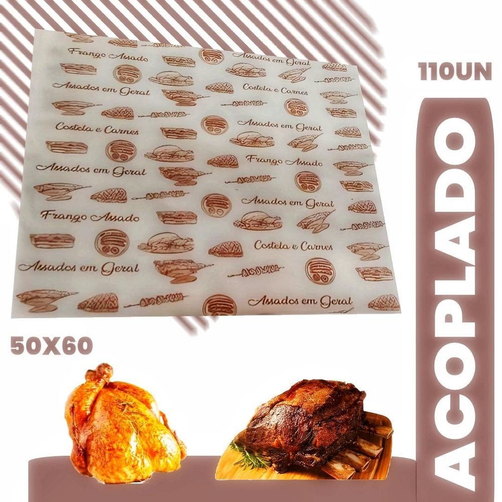Papel Acoplado Assar Frango Costela Embrulhar Embalar 50X60