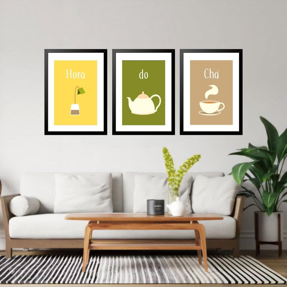 Kit 3 Quadros Grandes Hora Do Chá 60X48Cm
