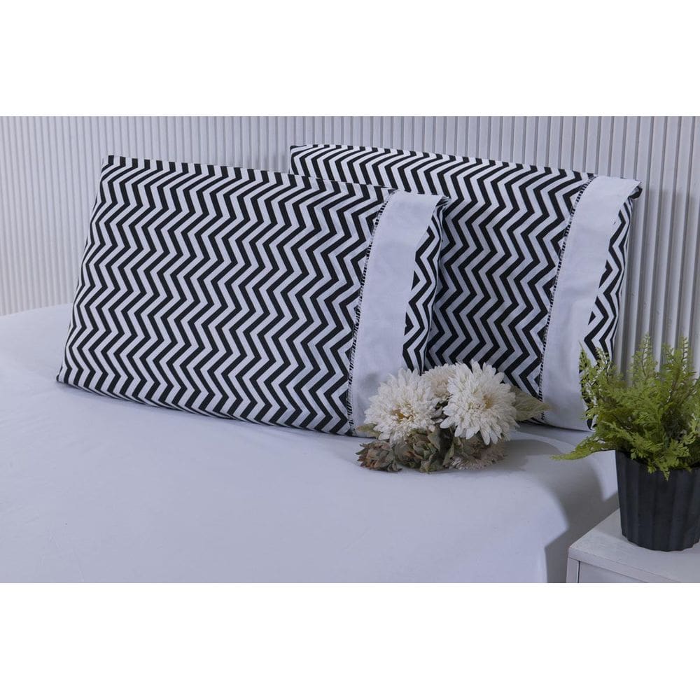 Jogo Lençol Casal Percal Chevron Preto/Branco 3 Peças