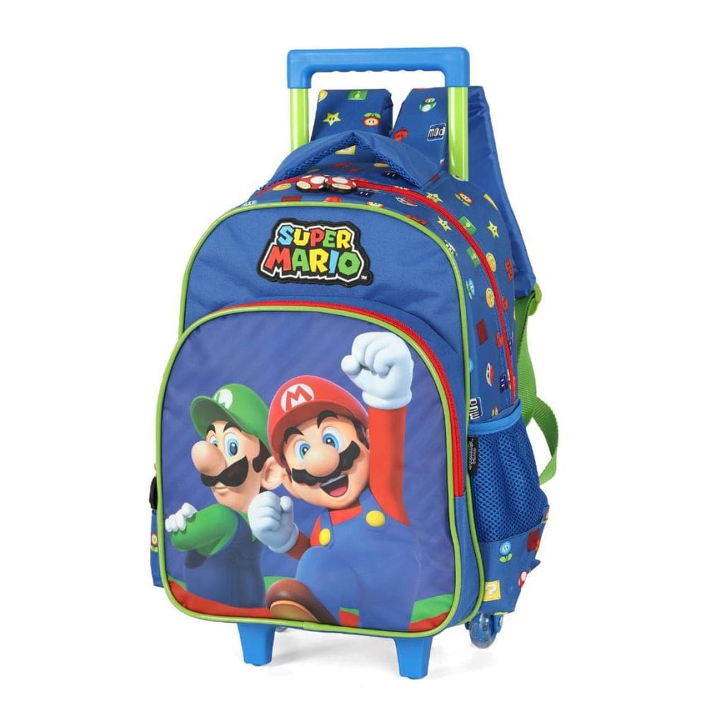 Mochila Infantil Com Rodinha Super Mario Bros G Azul Unidade - Luxcel