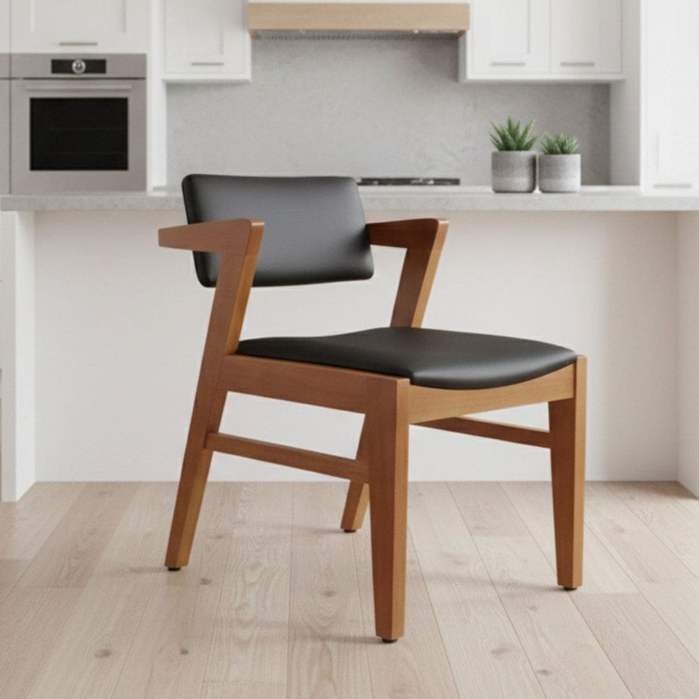 Poltrona Decorativa Recepção e Sala de Estar em Madeira Maciça Estofada Rio Grande Mel / Preto