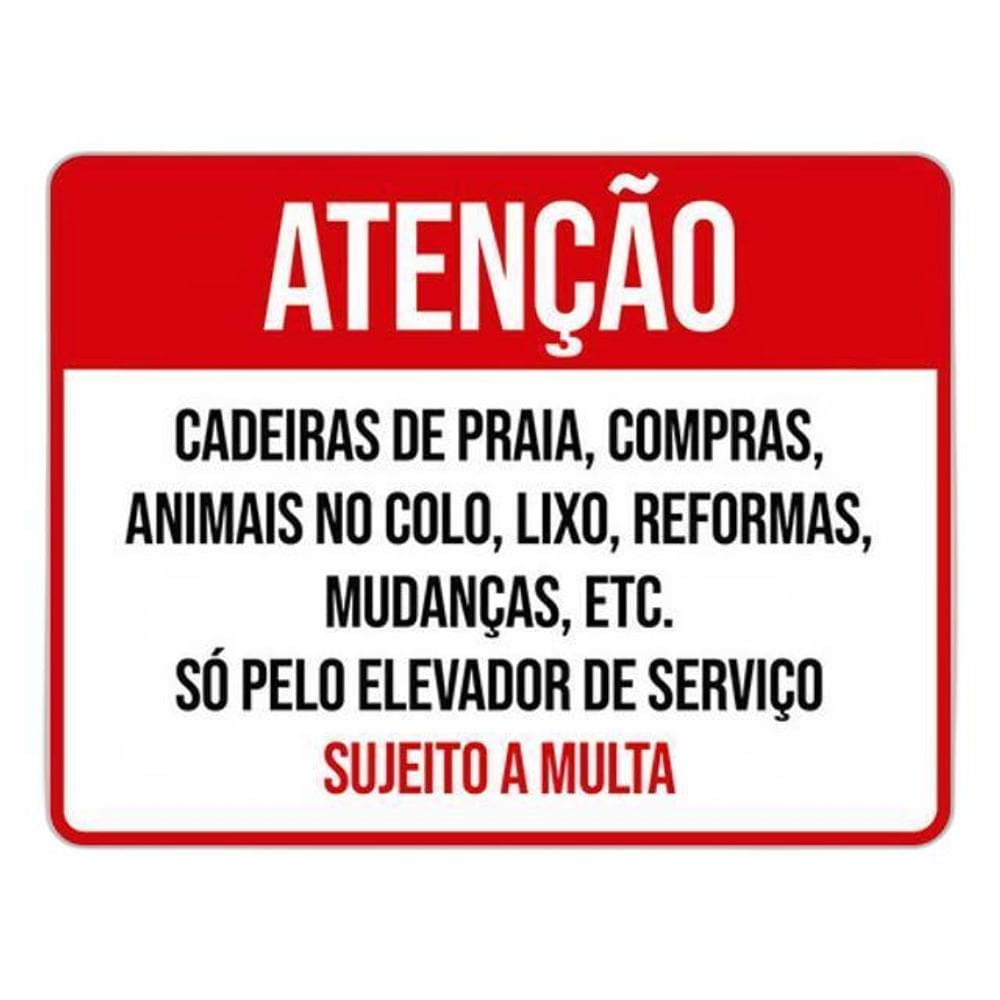 Kit 5 Placas Atenção Cadeiras Praia Compras Animais Colo