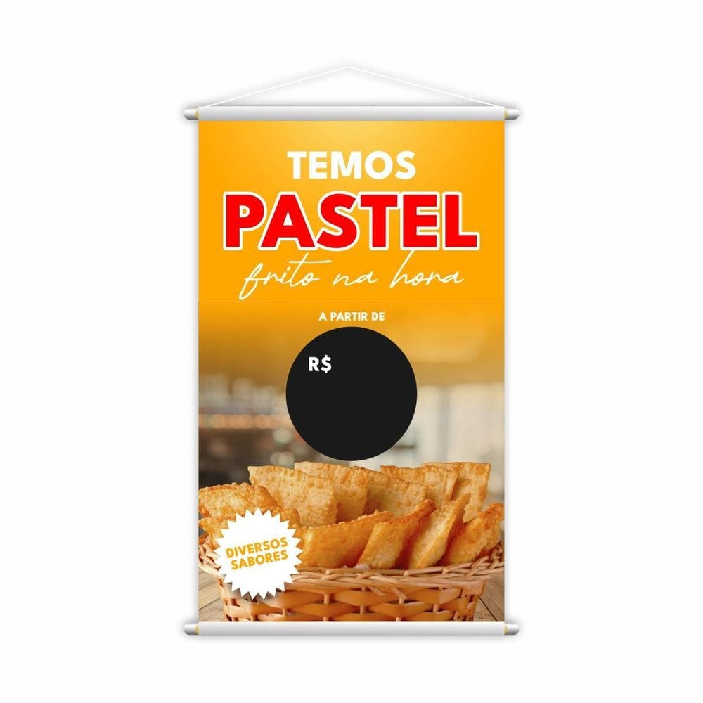 Banner Temos Pastel Frito Na Hora Sabor Preço Lona 80X50Cm