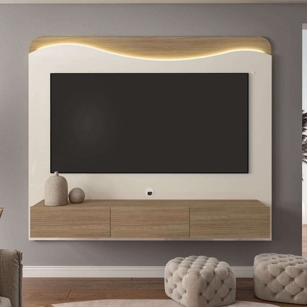 Painel para Tv 75 Polegadas com Led Orgânico Lumiere Carvalho/Off White