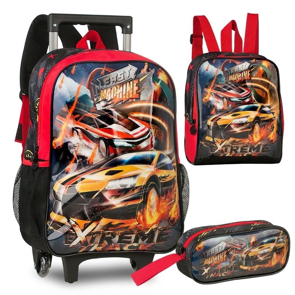 Kit Mochila De Rodinhas Carros Fast Machine Clio Fm3492K