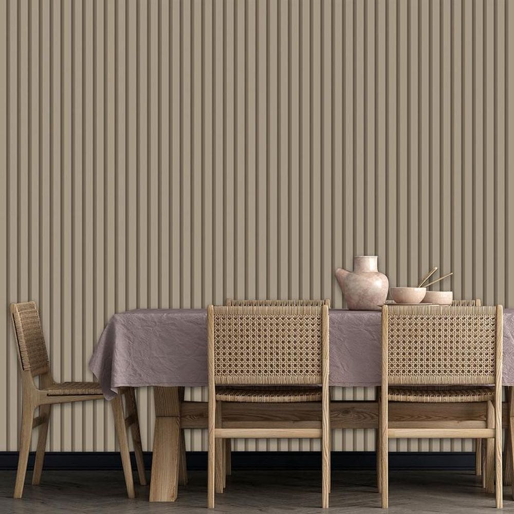 Papel De Parede Imitação Ripa Bege Andiroba Adesivo Lavável