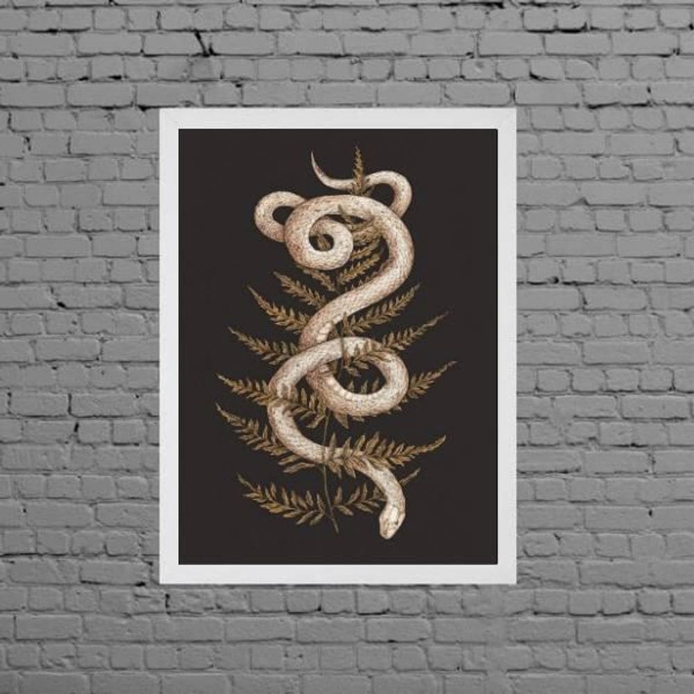 Quadro Decorativo Serpente Com Folha 45X34Cm - Branca