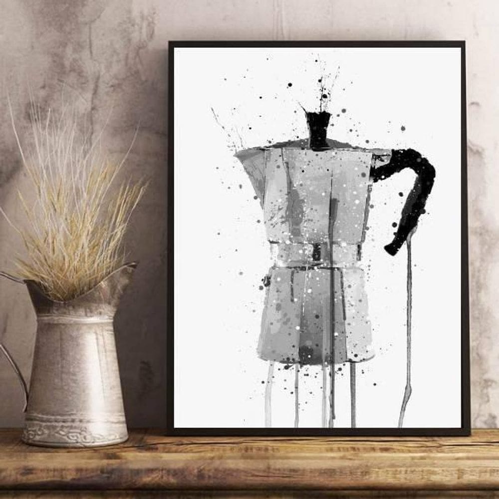 Quadro Decorativo Cafeteira Italiana 33X24Cm Moldura Preta