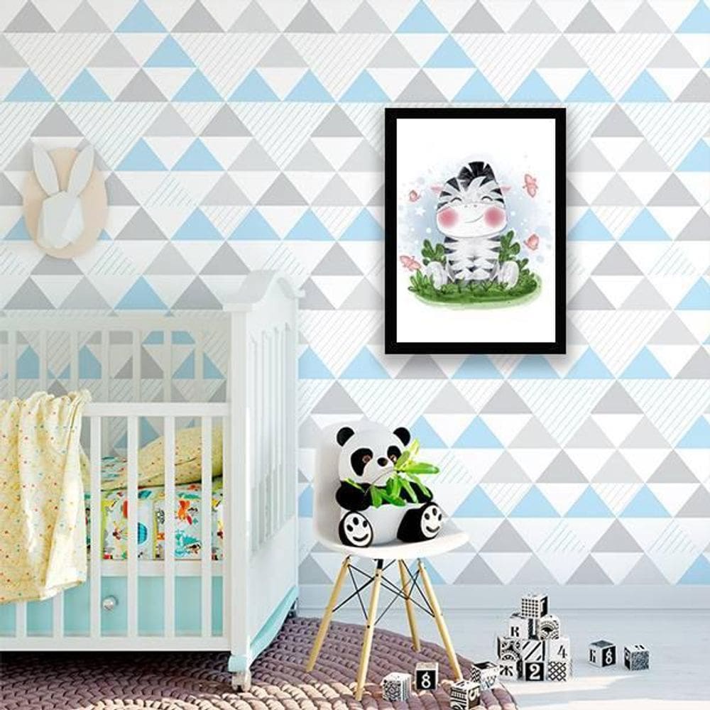 Quadro Infantil Aquarela Zebrinha Moldura Preta 24X18Cm