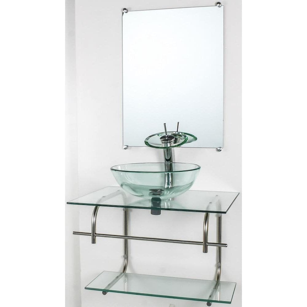 Gabinete De Vidro Banheiro Inox 60Cm Cuba Redonda Incolor