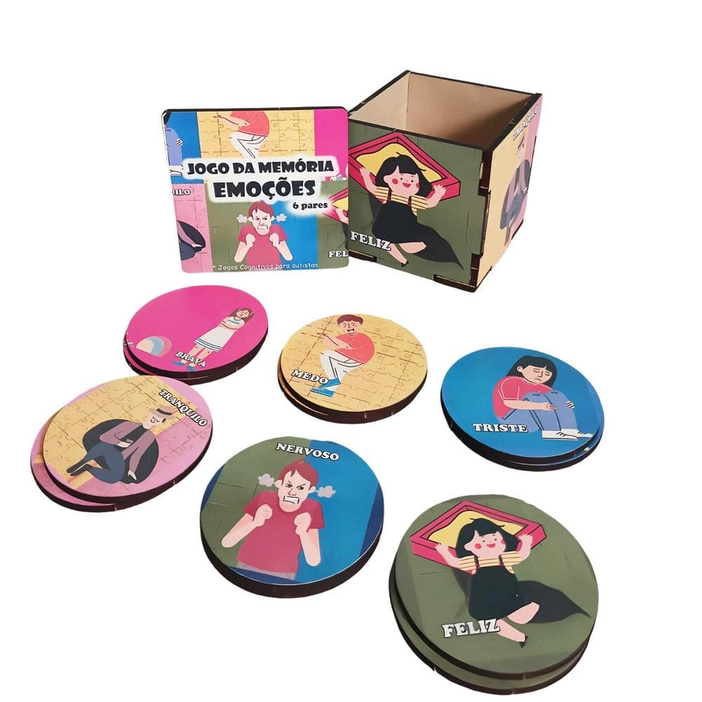 Super Jogo Das Emoções 6 Pares Com Caixa Em Mdf