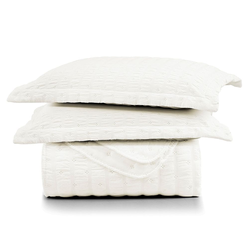 Kit Colcha Cobre Leito Casa Scarpa Plissê Casal Seersucker Premium 3 Peças Maciez e Leveza com Textura 3D Palha Marfim