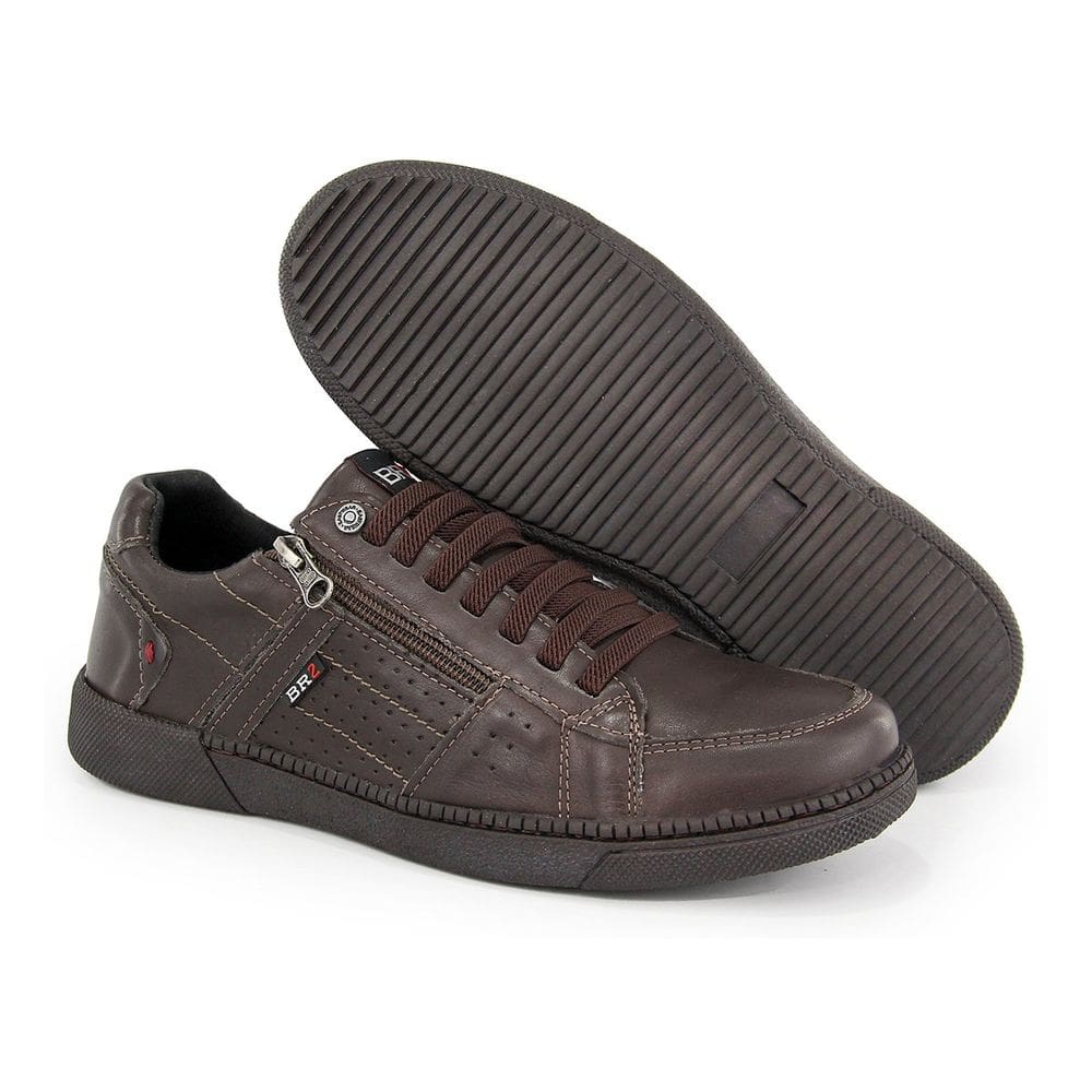 Sapatenis Masculino Conforto Couro Café Ziper BR2