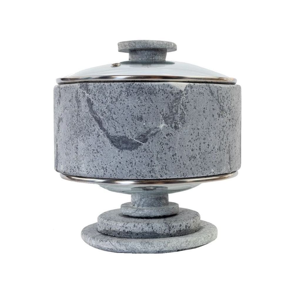 Bomboniere Bombom Tampa Vidro Pedra Sabão com Base 22x20cm