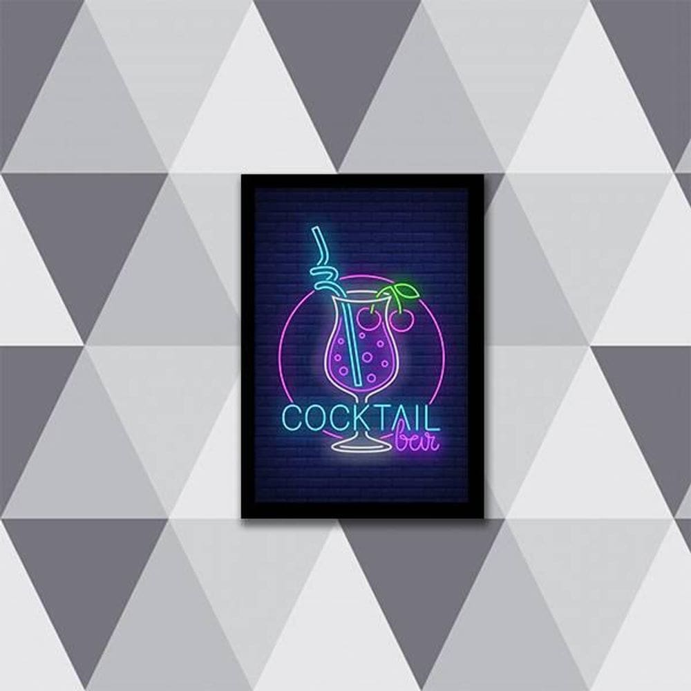 Quadro Copo Cocktail Bar Simulando Neon 24X18Cm 001