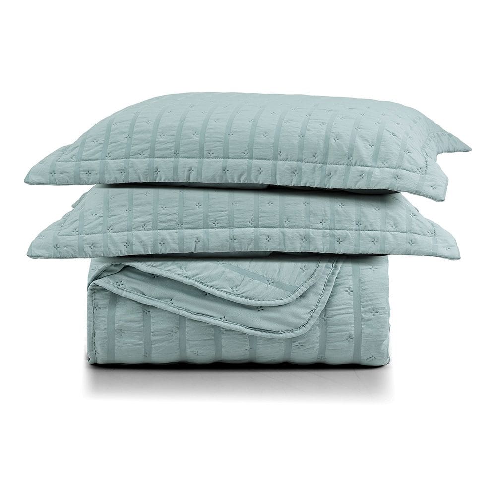 Kit Colcha Cobre Leito Casa Scarpa Plissê Casal Seersucker Premium 3 Peças Maciez e Leveza com Textura 3D Verde Essencial