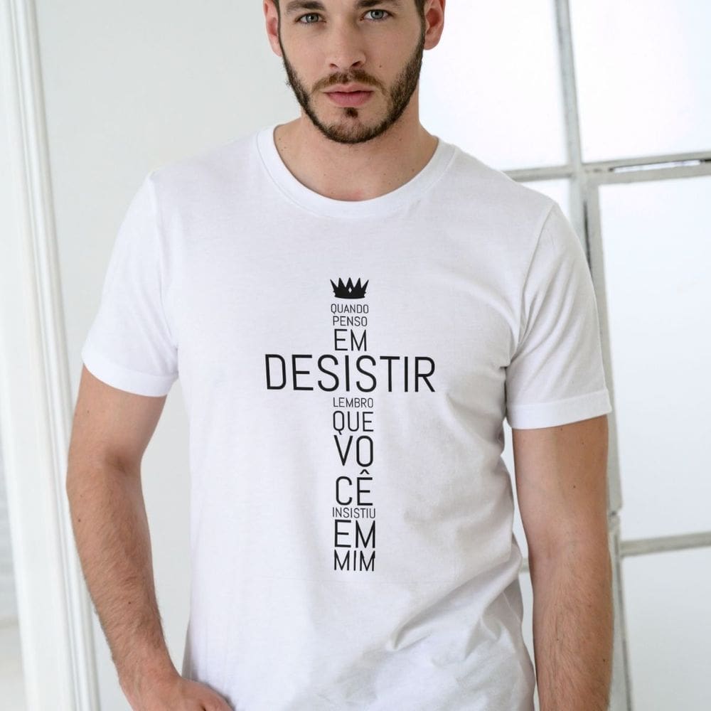 Camiseta Poliester Fé Religiosa Evangélica Frase Cristã