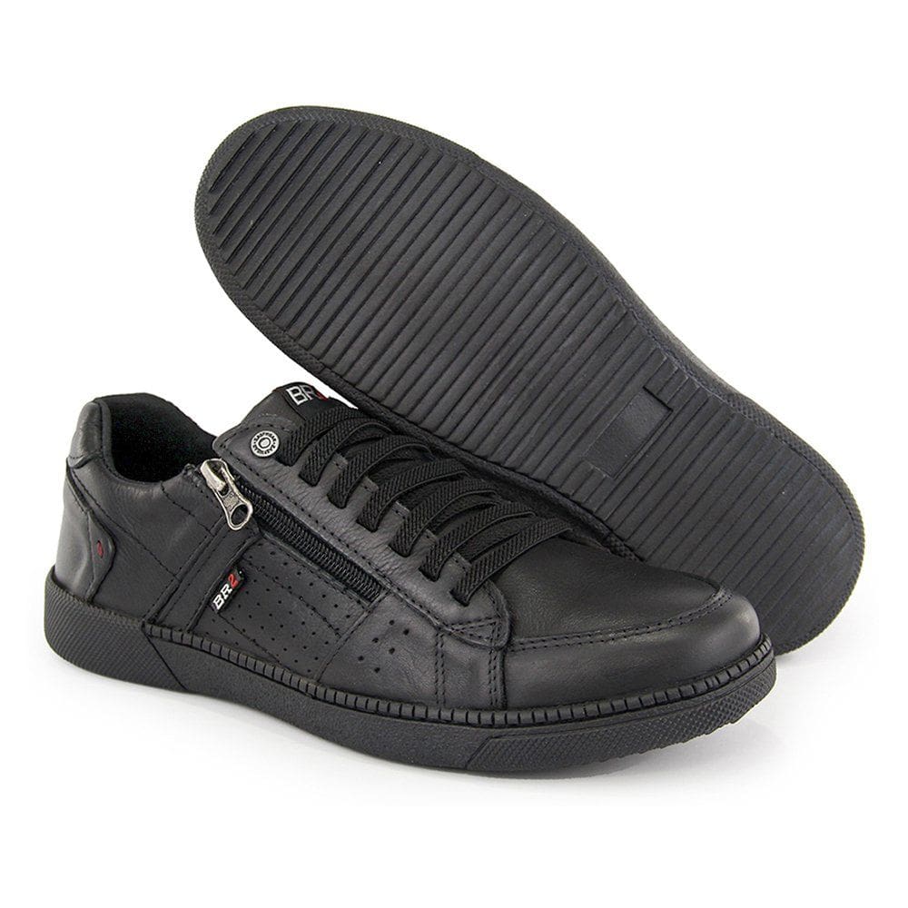 Sapatenis Masculino Conforto Couro Preto Ziper BR2