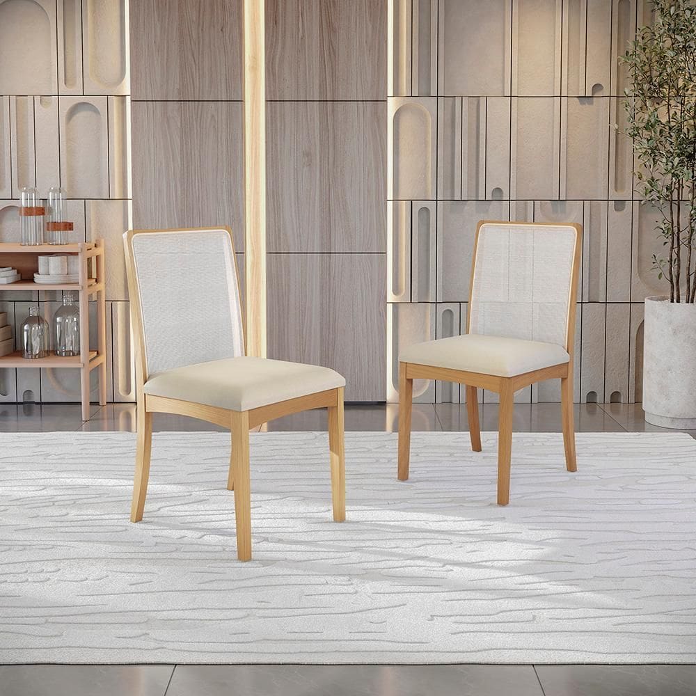 Par de Cadeiras Montadas Kappesberg em Madeira Maciça Lara Linho Areia Tela Bege