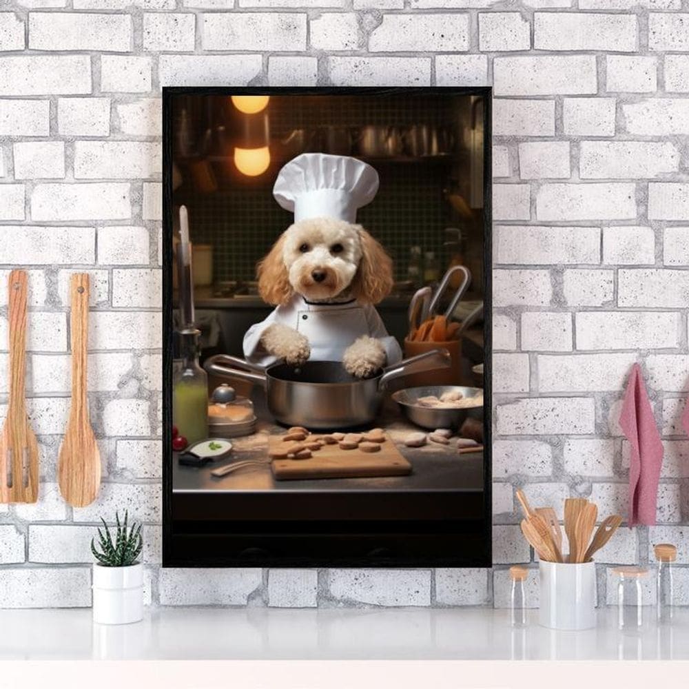 Quadro Para Cozinha Cão Raça Poodle 24X18Cm - Com Vidro