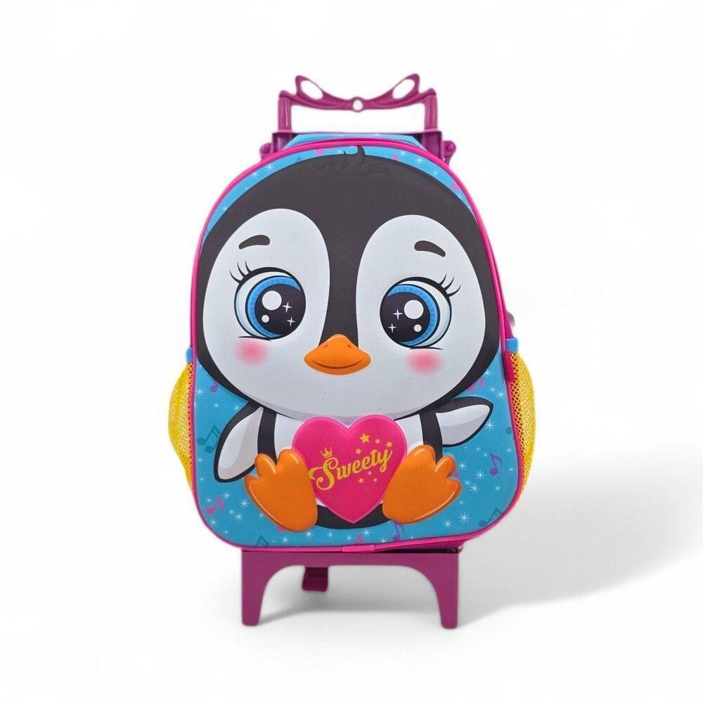 Mochila Escolar Passeio Rodinha Bichinho Animais Zoo Pinguim