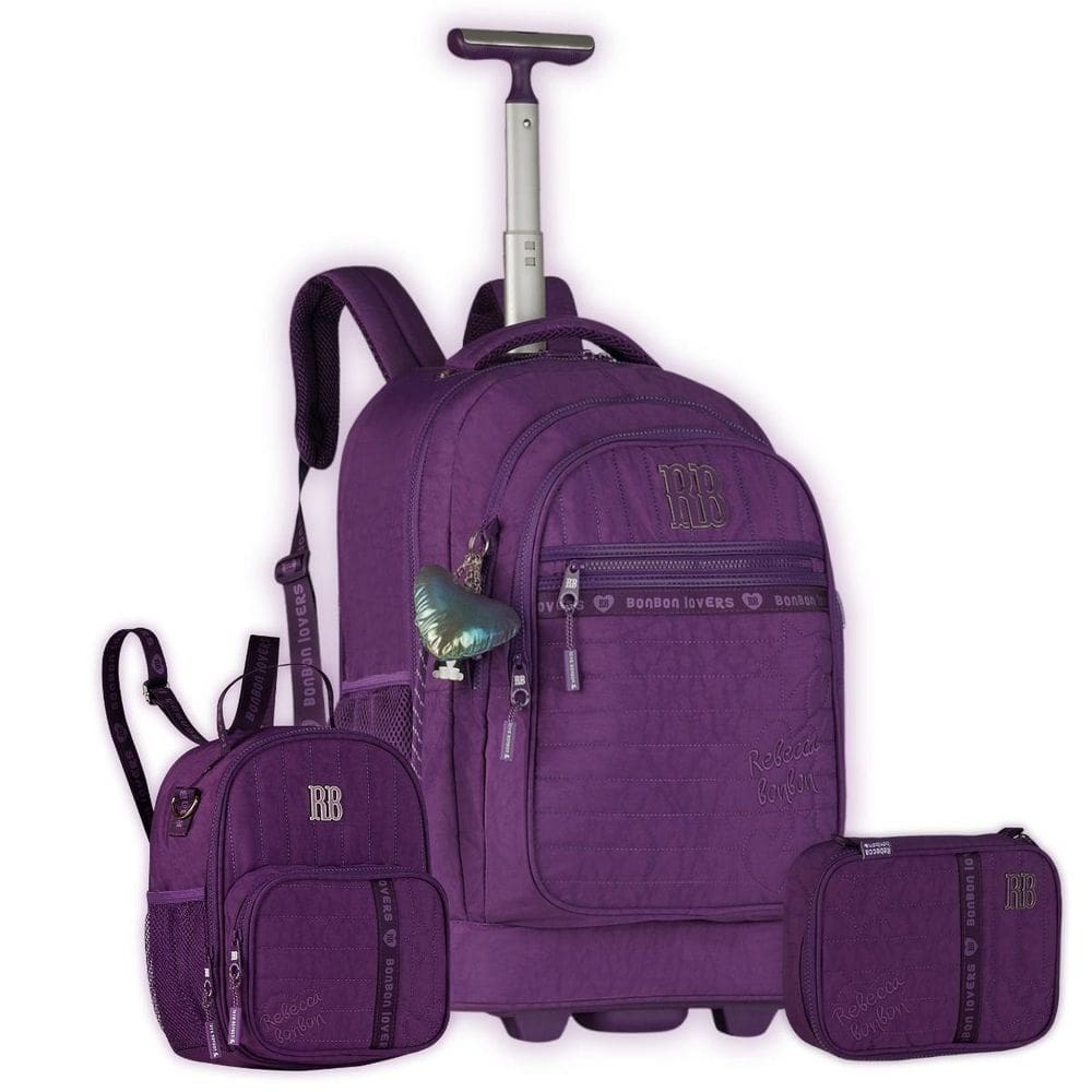 Kit Mochila De Rodas Rebecca Bonbon Lancheira E Estojo Lilás