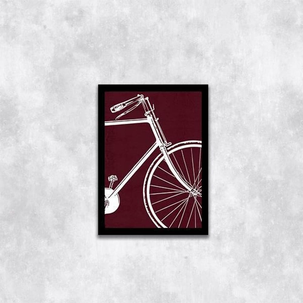 Quadro Desenho Bicicleta Fundo Vinho 45X34Cm Com Vidro Preta