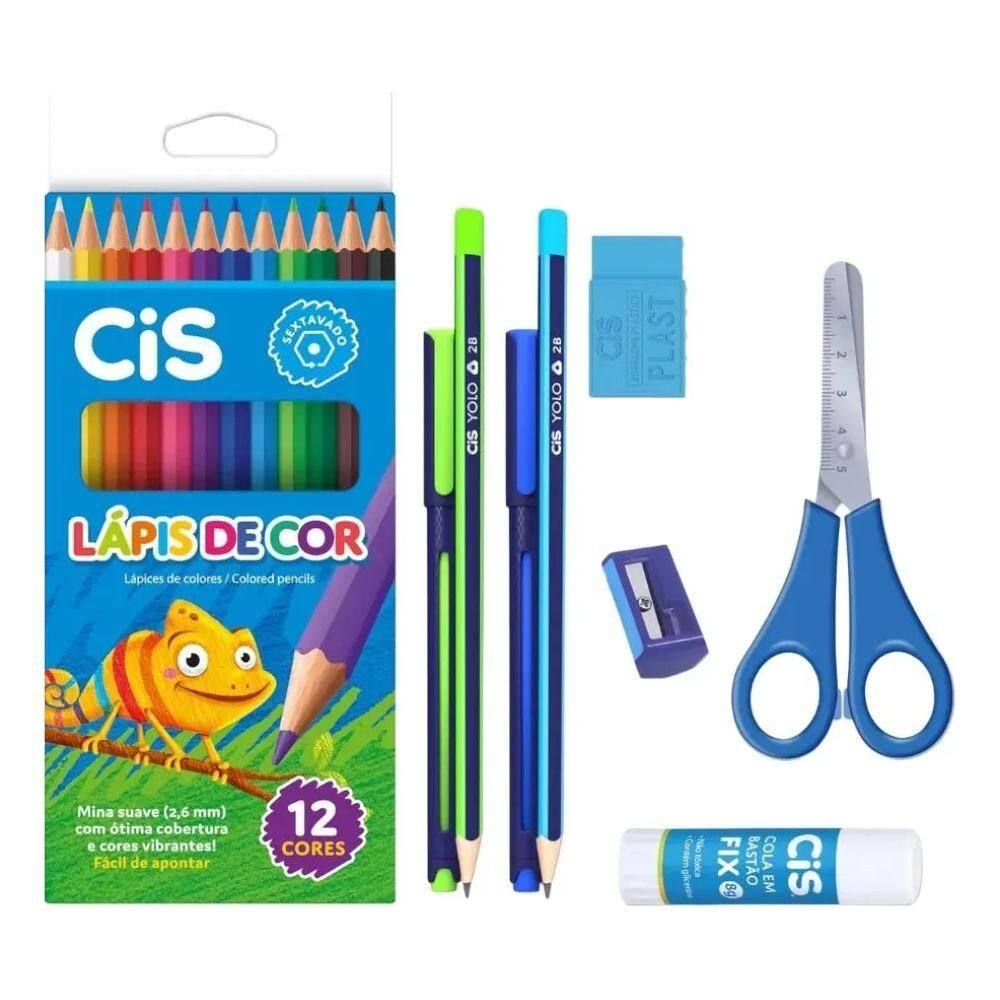 Kit Escolar Yolo Com 9 Peças Azul N251308-8 - Cis