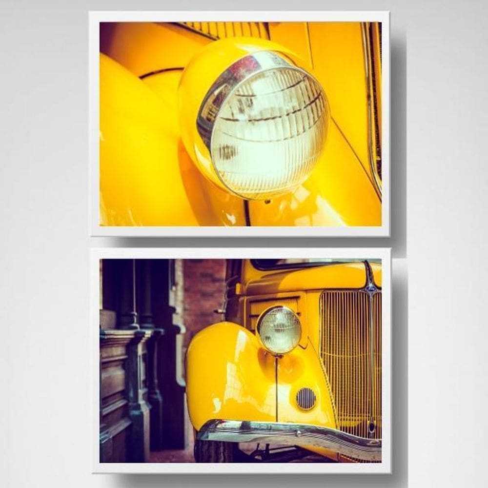 Kit Quadros Carro E Farol Amarelo 24X18Cm 2 Peças