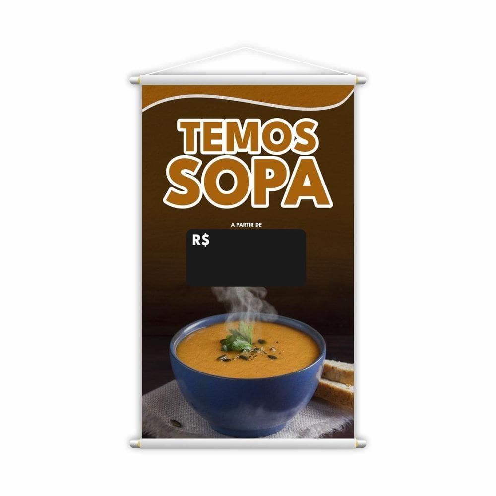 Banner Temos Sopa Restaurante Preço Preto Lona 60X40Cm