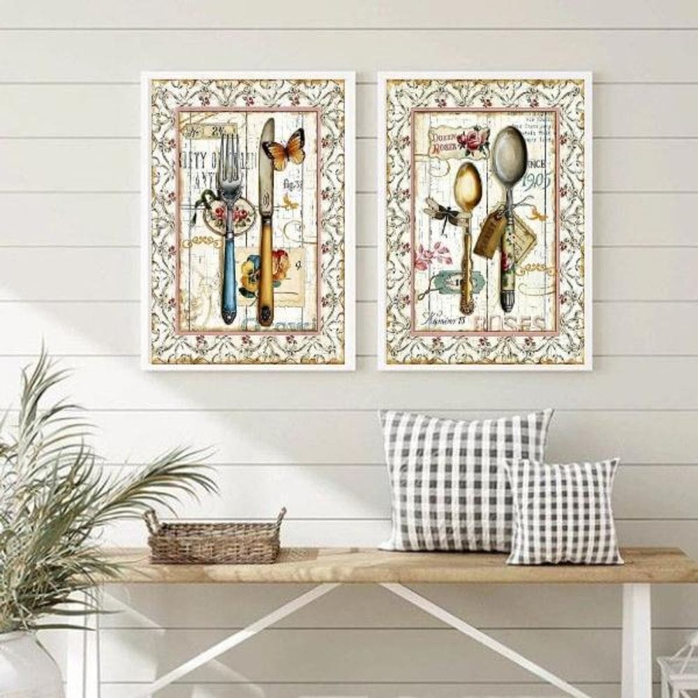 Kit 2 Quadros Cozinha - Talheres Vintage 33X24Cm