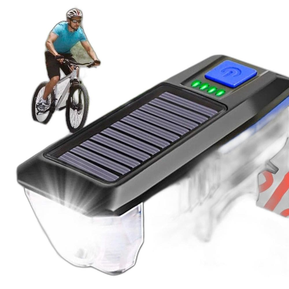 Farol Bicicleta LED T6 Solar/USB 350lm - 200m - Preto