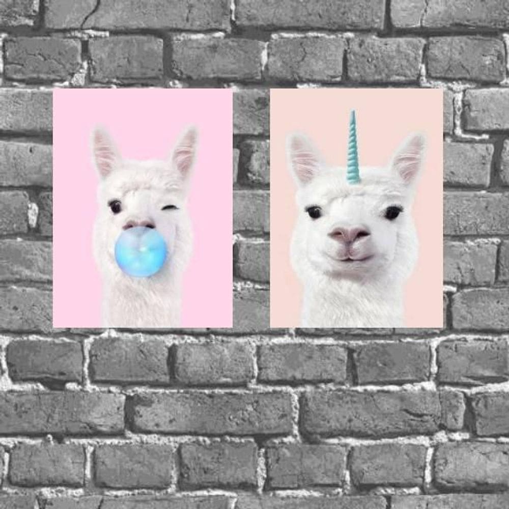 Kit 2 Placas Decorativas Lhamas Fofas 18X27Cm