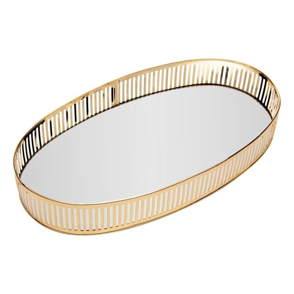 Bandeja Oval Dourada com Espelho 32cm - Lyor