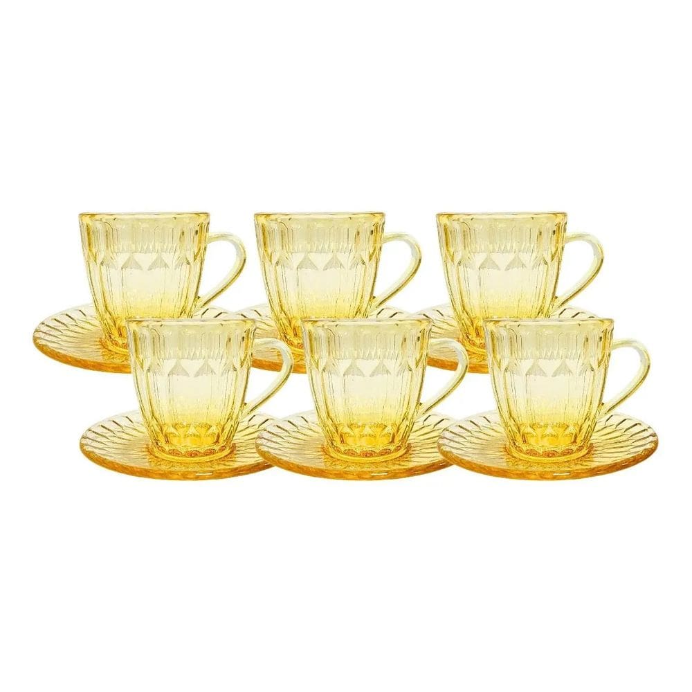 Jogo com 6 Xícaras de Café com Pires Majestic 90 ml - Âmbar - Mimo Style