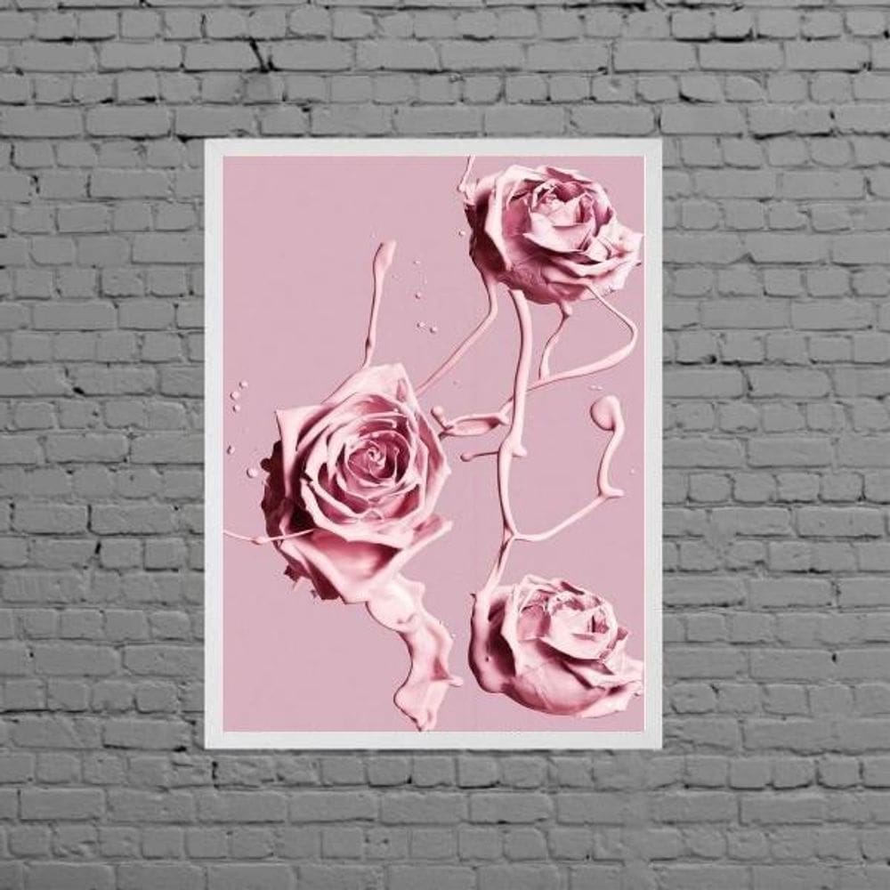 Quadro Decorativo Rosas De Tinta Rosa 24X18Cm
