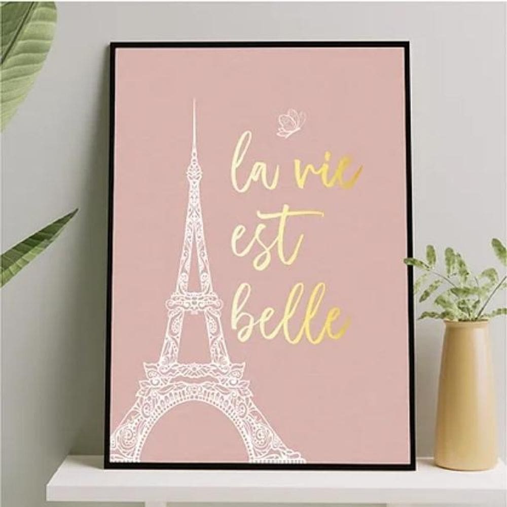 Quadro Torre Eiffel La Vie Est Belle 45X34Cm Com Vidro Preta