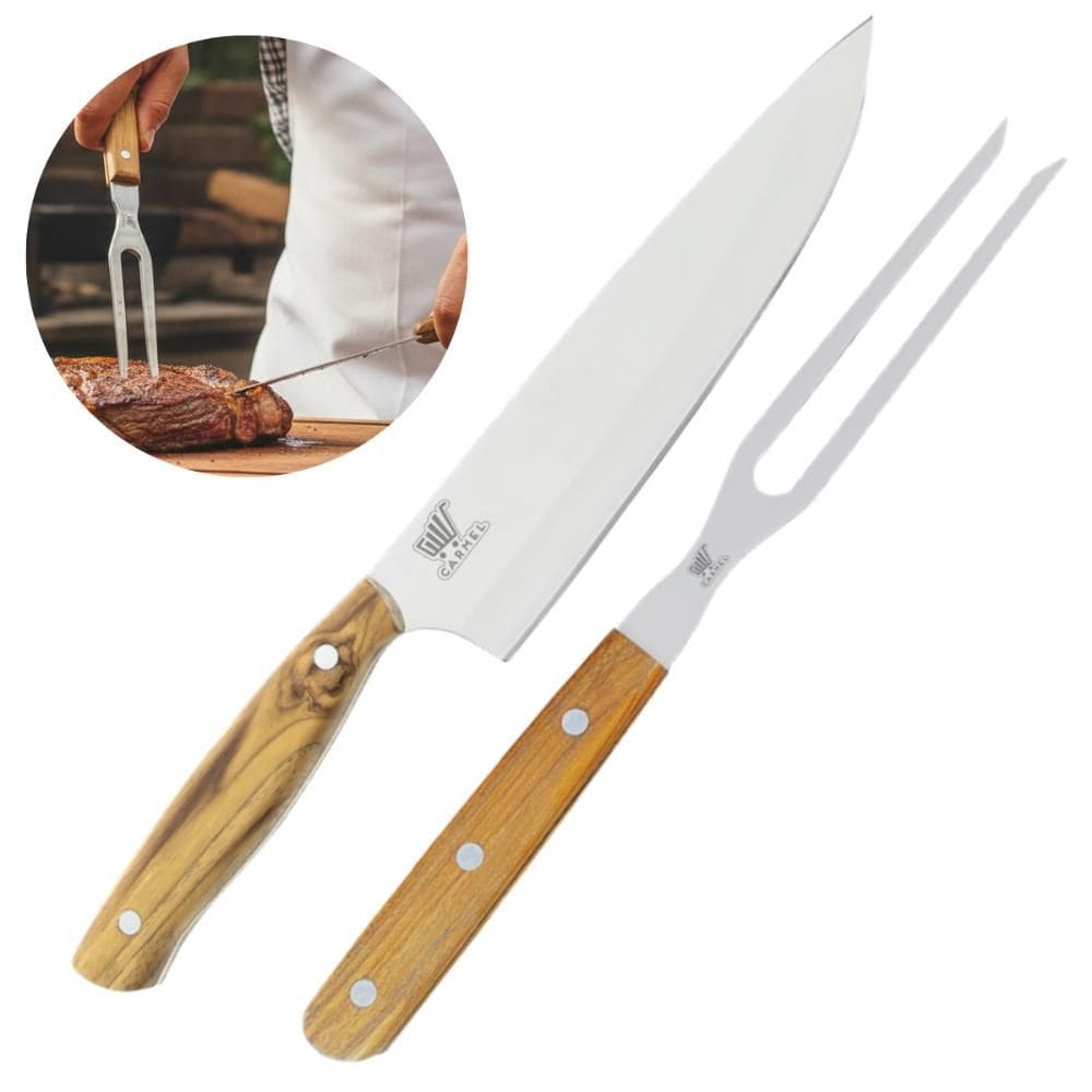 Kit Para Churrasco Garfo e Faca Tala 8 Com Cabo de Madeira Carmel Imports